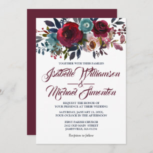 Convites Watercolor Burgundy Red Floral Invtions