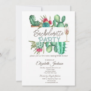 Convites Watercolor Cactus Bolinhas Bachelorette