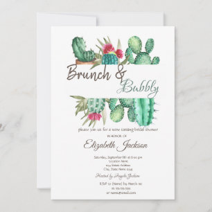 Convites Watercolor Cactus Brunch e Bubble