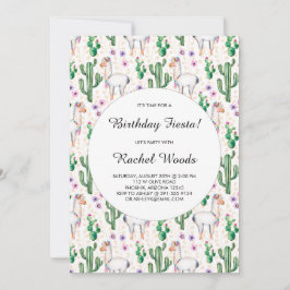 Convites Watercolor Cactus e Llama Birthday Fiesta