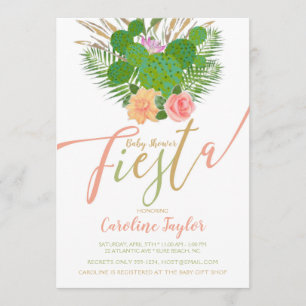 Convites Watercolor Cactus Fiesta Chá de fraldas Floral