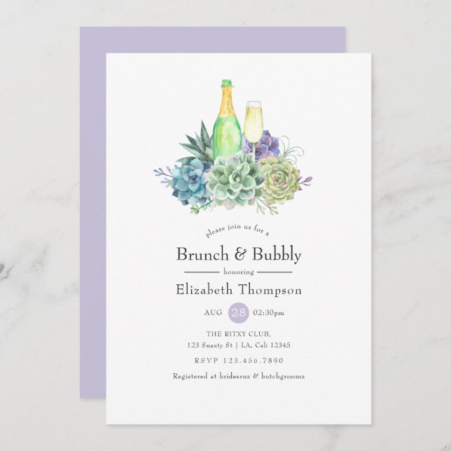 Convites Watercolor Cactus Suculta Brunch e Bubble (Frente/Verso)