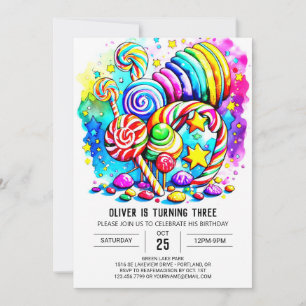 Convites Watercolor Candyland Birthday