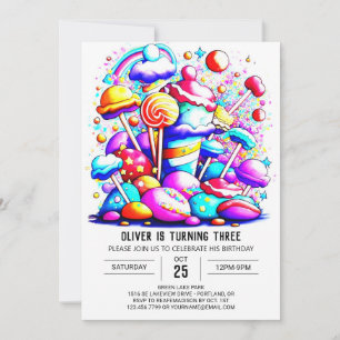 Convites Watercolor Candyland Birthday