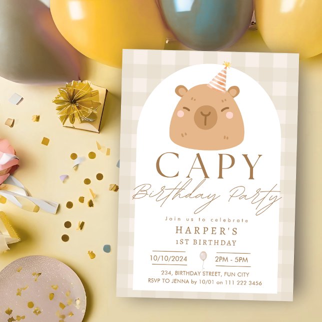 Convites Watercolor Capybara Capy Birthday Neutral (Watercolor Capybara Capy Birthday Neutral Invitation)