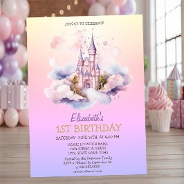 Convites Watercolor Castle Princess Ombre Birthday