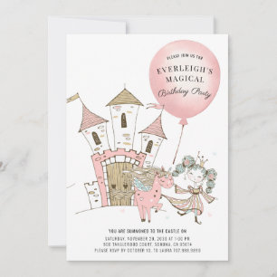 Convites Watercolor Castle Princess Unicorn Birthday