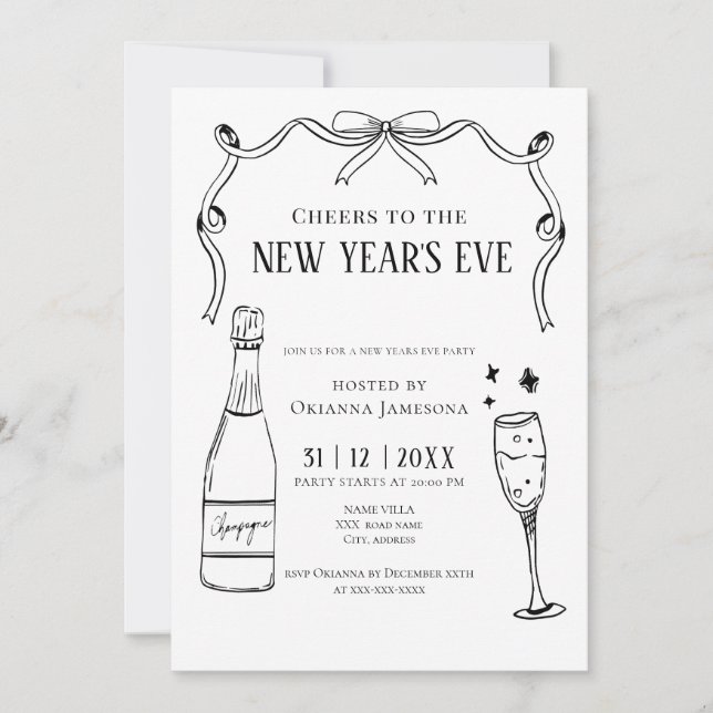 Convites Watercolor Champagne New Year's Eve Party  (Frente)