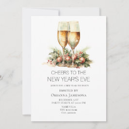 Convites Watercolor Champagne New Year's Eve Party