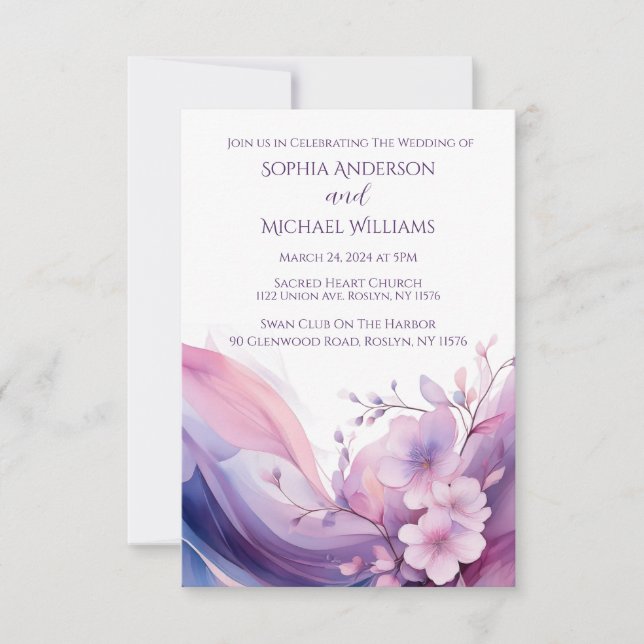 Convites Watercolor Cherry Blossoms — Casamento (Frente)