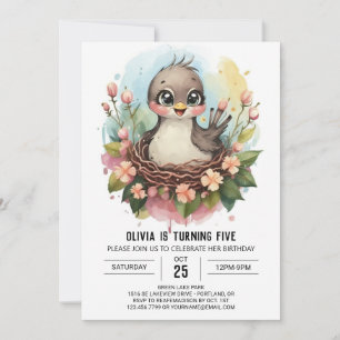 Convites Watercolor Chic Bird Birday