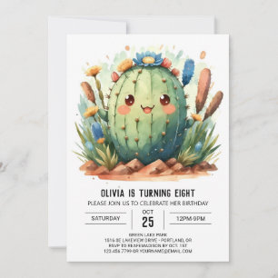 Convites Watercolor Chic Kids Cactus Boy Birthday