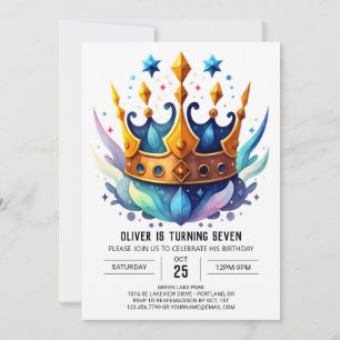 Convites Watercolor Chic Prince Crown Aniversário