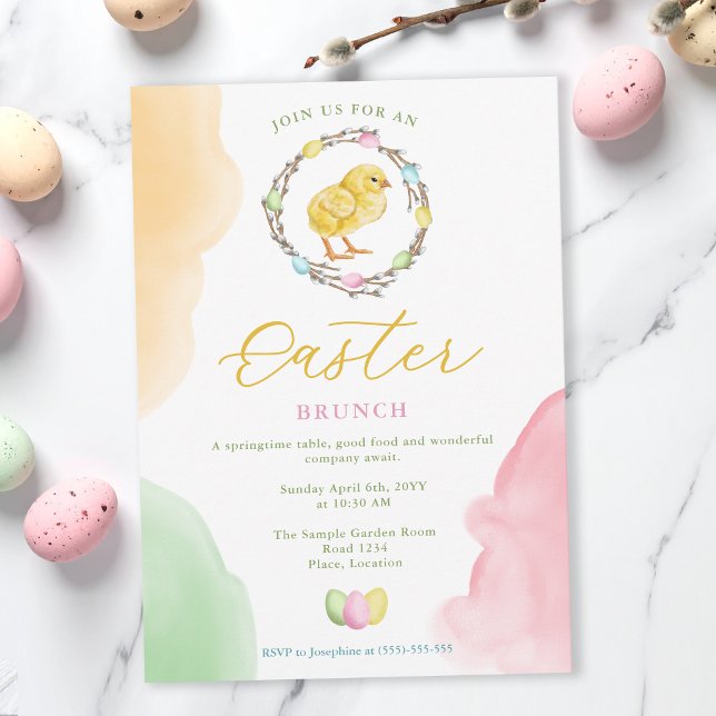 Convites Watercolor Chick And Pastel Wreath Easter Brunch (Criador carregado)