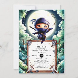 Convites Watercolor Children Ninja Birthday