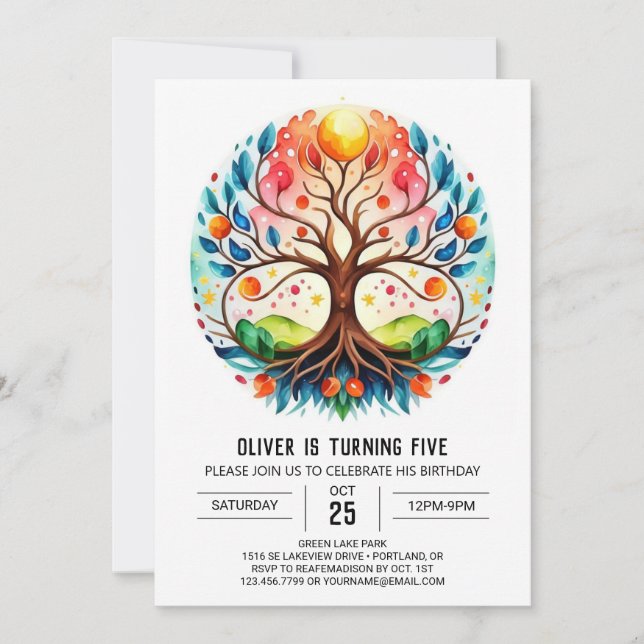 Convites Watercolor Children Tree Life Aniversário (Frente)