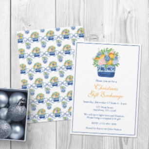 Convites Watercolor Christmas Chinoiserie Partido Mandarins