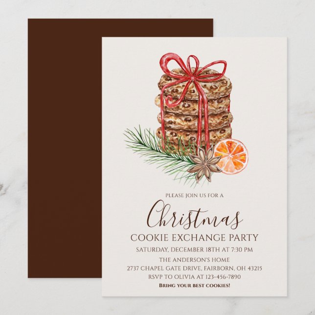 Convites Watercolor Christmas Cookies Exchange Party (Frente/Verso)