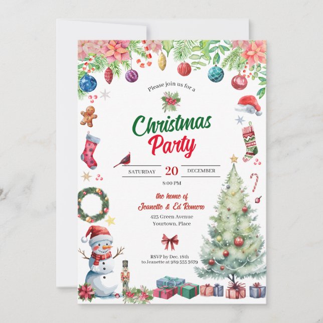 Convites Watercolor Christmas Holiday Party (Frente)