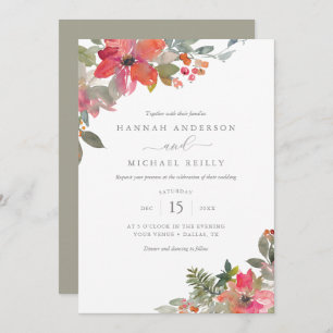 Convites Watercolor Christmas Poinsettia Floral Wedding