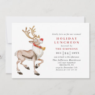 Convites Watercolor Christmas Reindey HOLIDAY LUNCHEON