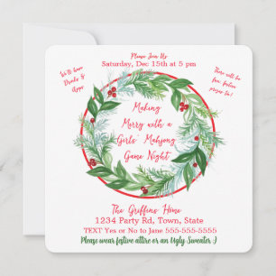 Convites Watercolor Christmas Wreath MAHJONG