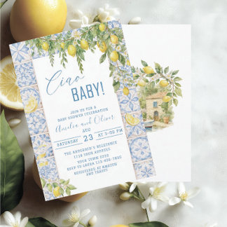 Convites Watercolor ciao bambino lemons baby shower