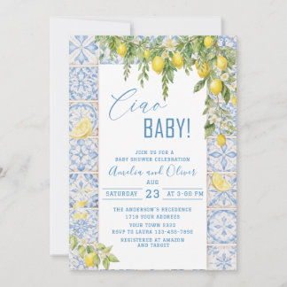 Convites Watercolor ciao bambino lemons baby shower