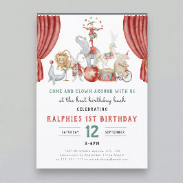Convites Watercolor Circus Elephant First Birthday