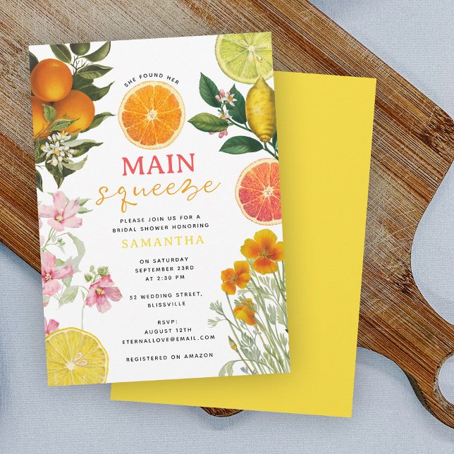 Convites Watercolor Citrus Floral Chá de panela Brunch (Watercolor Citrus Floral Bridal Shower Brunch Invitation)