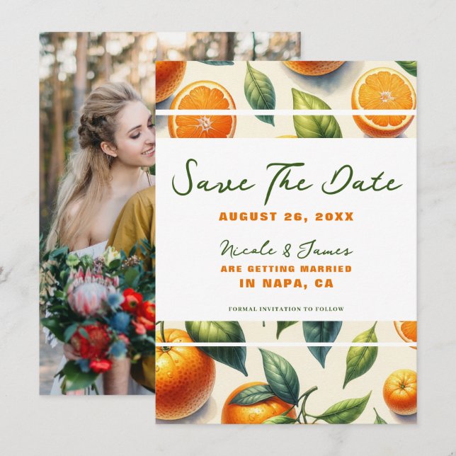 Convites Watercolor Citrus Orange Deixa A Data (Frente/Verso)