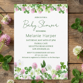 Convites Watercolor Clover Meadow Baby Shower