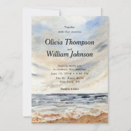 Convites Watercolor Coastal Beach Wedding Invitation