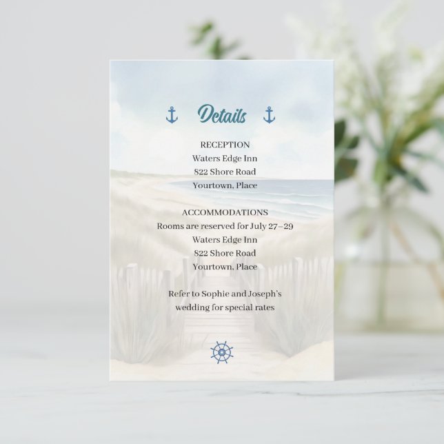 Convites Watercolor Coastal New England Wedding Insert (Em pé/Frente)