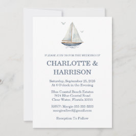 Convites Watercolor Coastal Seascape Wedding
