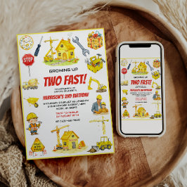 Convites Watercolor Construction 2nd Birthday Party