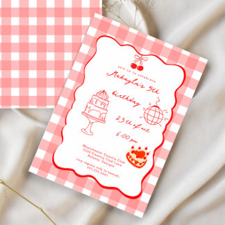 Convites Watercolor Coquette Cherry Five Sweet Birthday