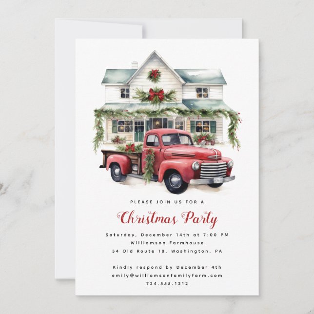 Convites Watercolor Country Holiday Christmas Open House  (Frente)