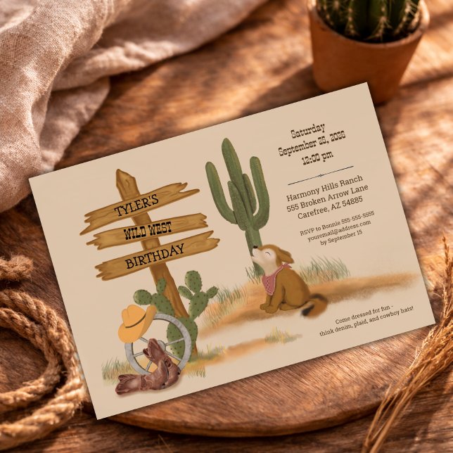 Convites Watercolor Cowboy Wild West Birthday Invitation (Criador carregado)