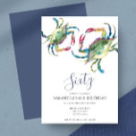 Convites Watercolor Crab Boil 60º Aniversário<br><div class="desc">Diga ao caranguejo costeiro de A Belle que ferve 60º convite de aniversário os detalhes de seu evento com uma borda superior de caranguejos de aquarelas azuis em vários tons. Um azul correspondente adornou o seu convite. Um chic da praia, mas uma escolha moderna para a sua Festa de aniversário...</div>