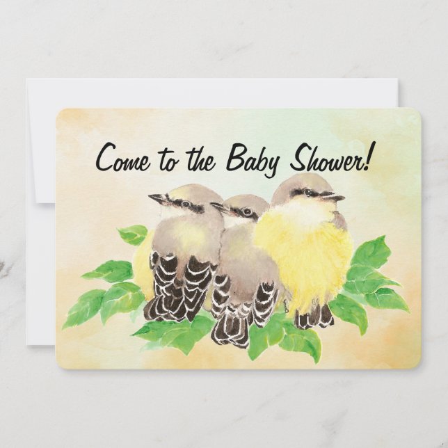 Convites Watercolor Cute Birds Baby Shower (Frente)