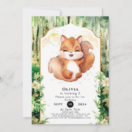 Convites Watercolor Cute Squirrel Birthday
