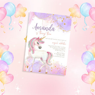 Convites Watercolor Cute Unicorn Purple Birthday