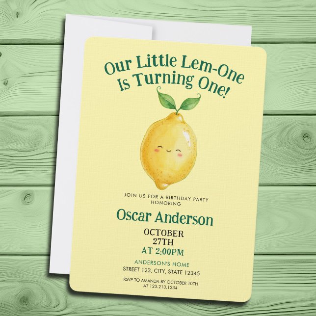 Convites Watercolor Cute Yellow Lemon One Year Birthday (Criador carregado)
