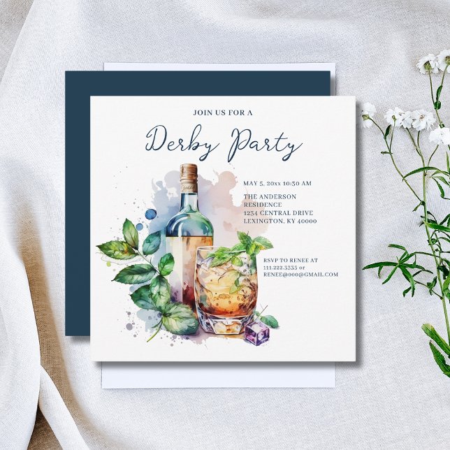 Convites Watercolor Derby Party Mint Julep (Criador carregado)
