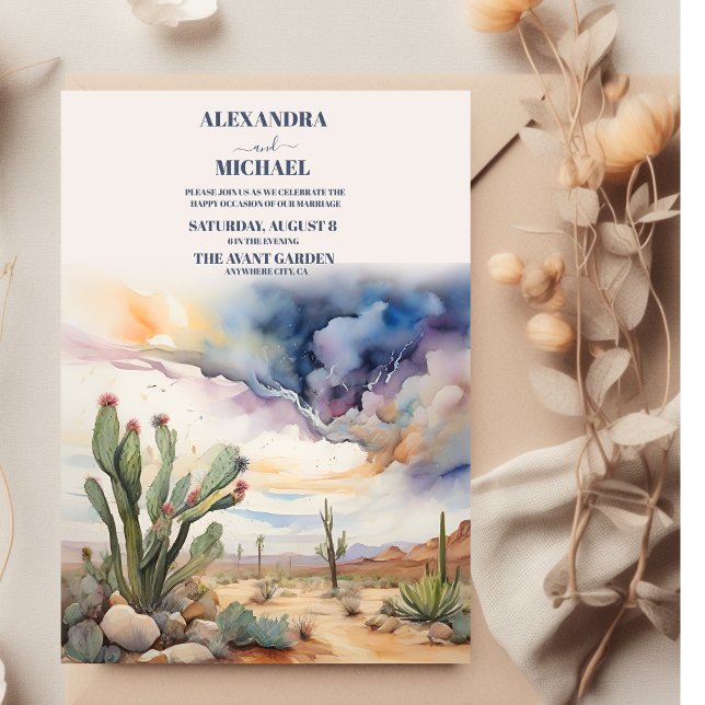 Convites Watercolor Desert e Cactus Wedding (Criador carregado)