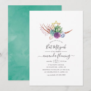 Convites Watercolor Desert Succulents Bat Mitzvah