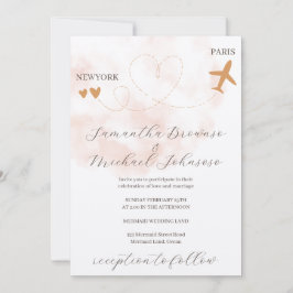 Convites Watercolor Destination plane flight abroad wedding