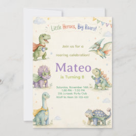 Convites Watercolor Dinosaur Superhero Birthday