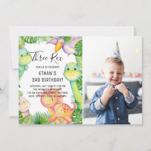 Convites Watercolor Dinosaur Três aniversário de 3 anos Rex